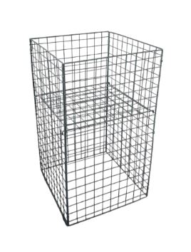 Square wire dump bin with collapsible frame for retail product display.
