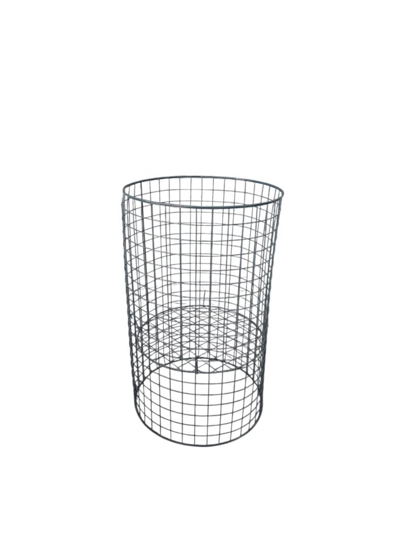 Round wire dump bin for retail display without wheels.