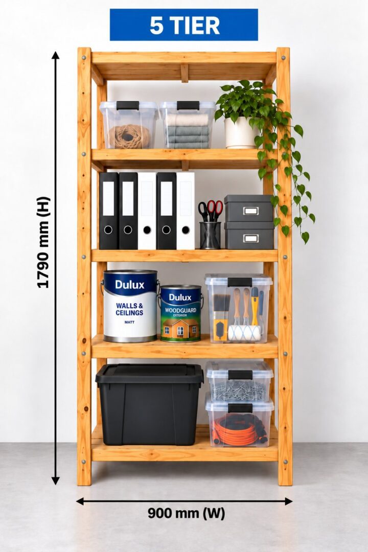 Econo Timber Shelving 5 tier, 1790mm high x 900mm wide